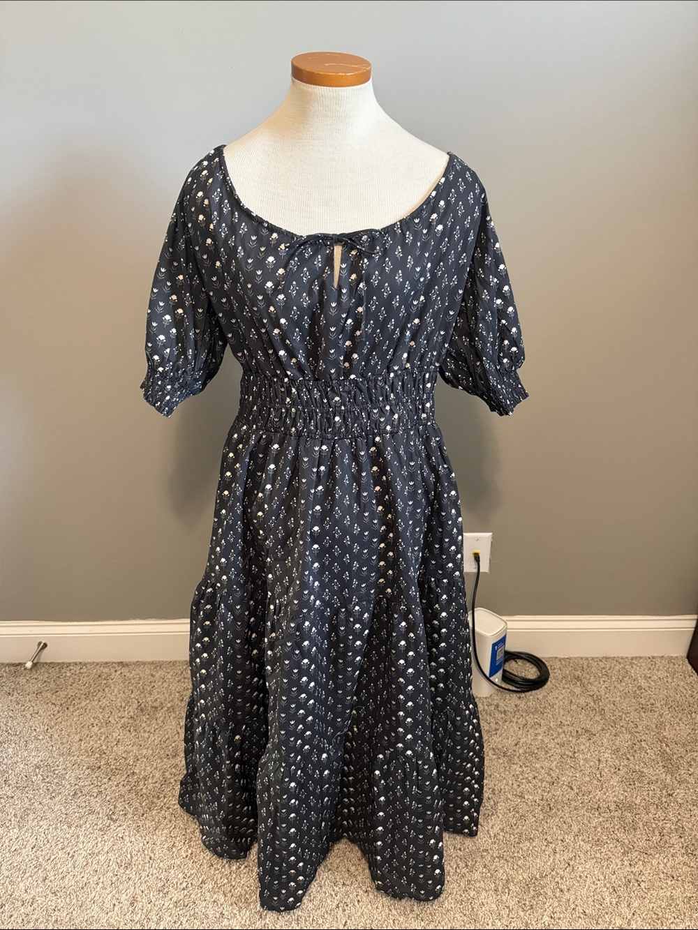 Neuflora - Odette Cotton Dress - Black Floral - Size Large